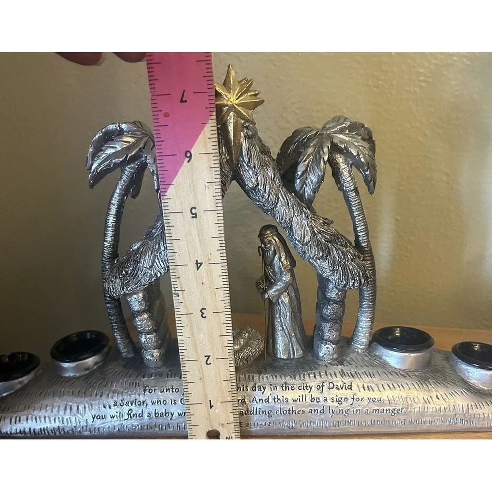 Demdaco Wendy Wiinanen 2018 Nativity Luke 4 Candle Holders Metallic Silver